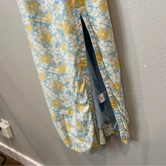 Cotton Candy LA Floral Summer Midi Dress Split Leg Blue Yellow Small - Picture 5 of 10